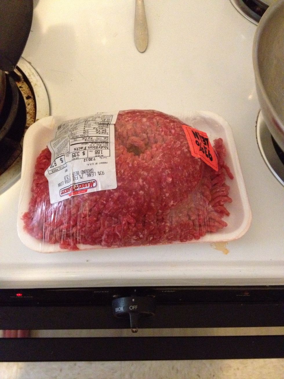 Now you'll take the ground beef and start to brown it in a large skillet.....