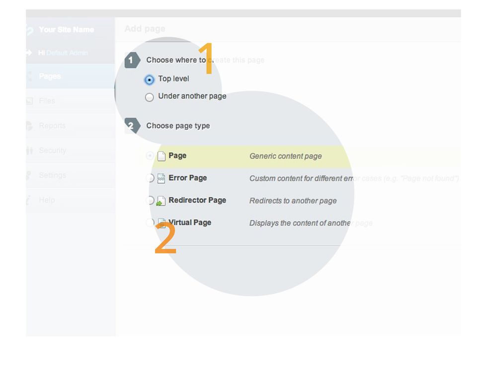 Now, you must decide what type of page that will build. We will be building a simple page with some text. I would also like this as a main page so I can add child pages later on.