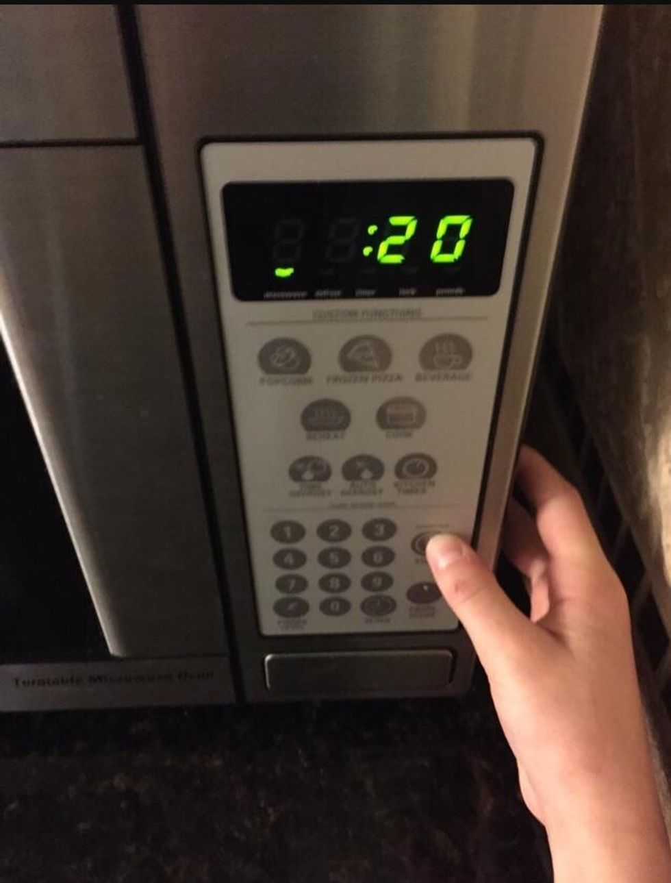 Now you put it in the microwave and set timer for 20 seconds,( if it isn't melted enough just set the timer for 10 more seconds )
