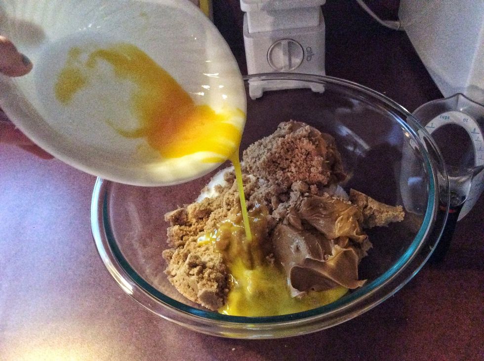 Now, you should add the eggs to the mixture.