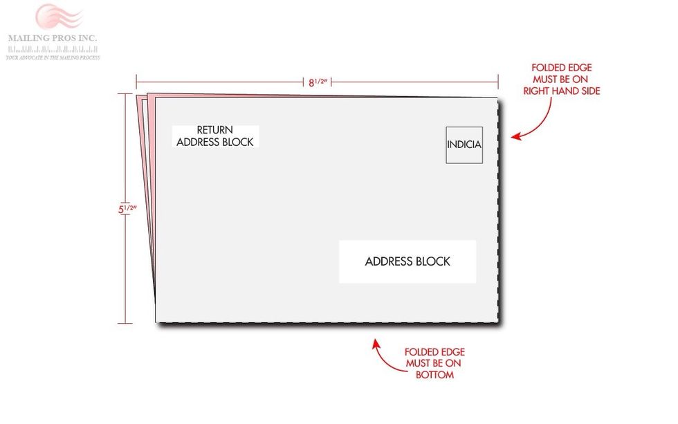 Now you should have a folded mail piece with the dimensions of 5 \u00bd \u201c X 8 \u00bd \u201c Your address information should be right-side up with a single folded edge on the right-hand and bottom side.