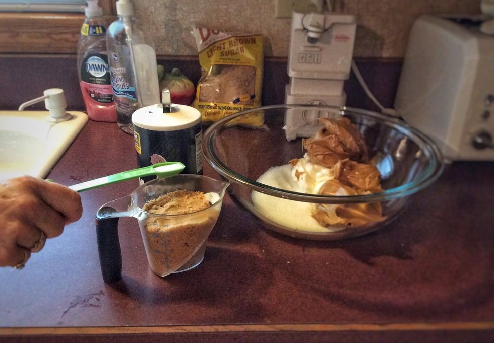 Now, you will add 1 cup of brown sugar and 1/2 TSP of salt to the large bowl.