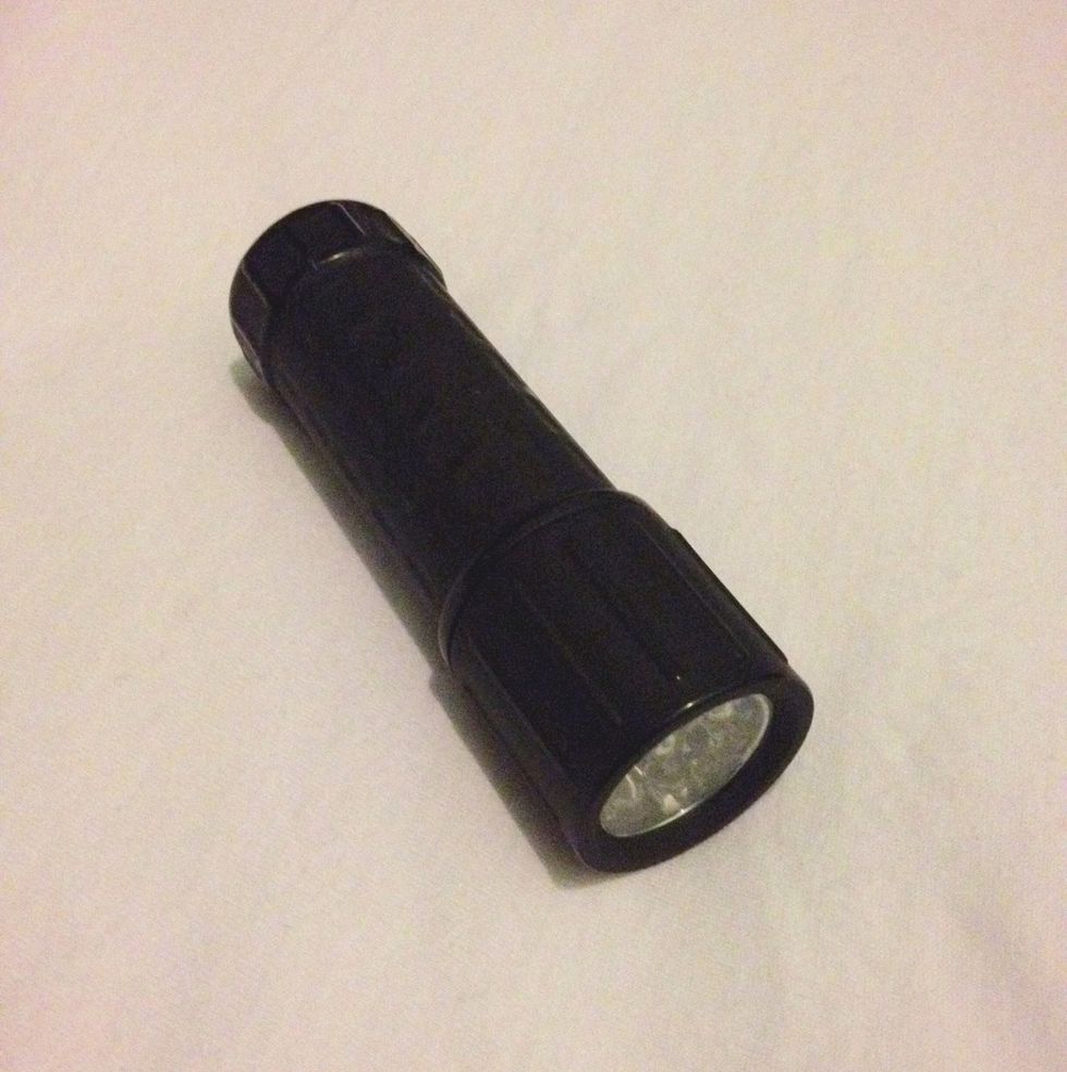 Obtain a small torch, LED type is best. It's better to use one that has a narrower middle with wider ends, this will prevent it from sliding out.