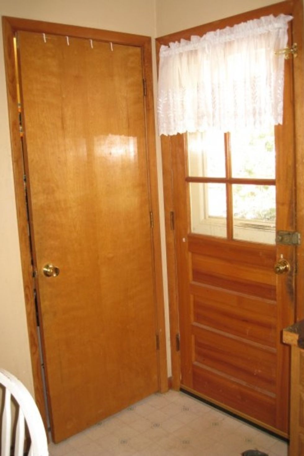 Oh and the door itself... If you are in the pantry and someone comes in the back door...it hits the pantry door that hits you! Who designs this stuff?