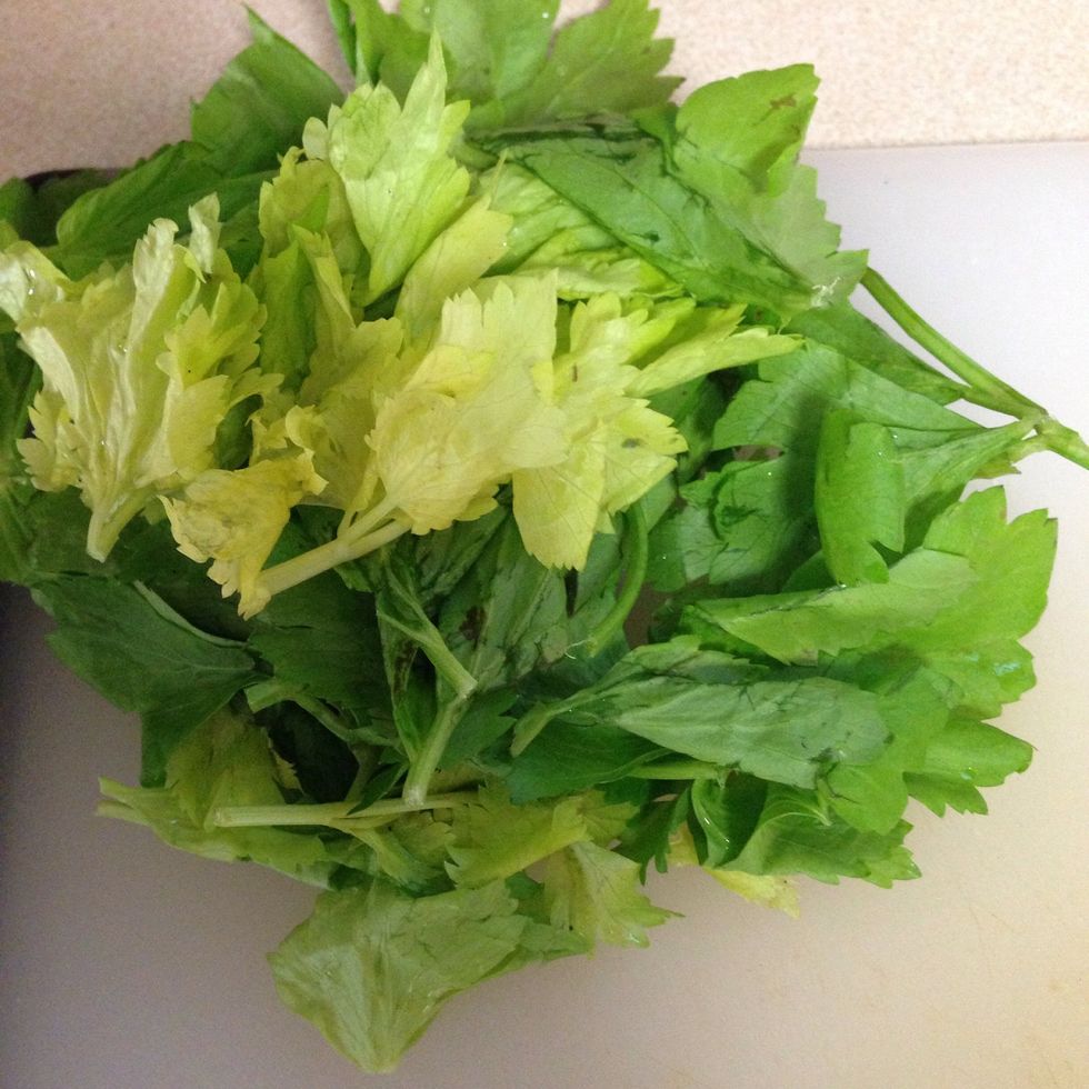Oh please don't throw away the celery leaves. We'll use them later along with parsley