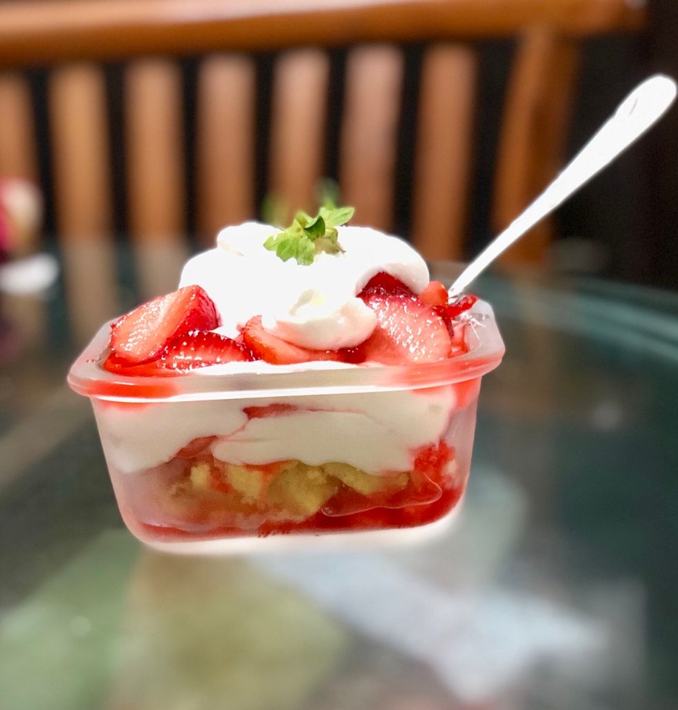 Oh so sweet of it!! After 10 min in refrigerator take out and have it!! It\u2019s a fun filled desert with strawberry \ud83c\udf53 glaze looks amazing and tastes wonderful this christmas.. \ud83d\ude0e