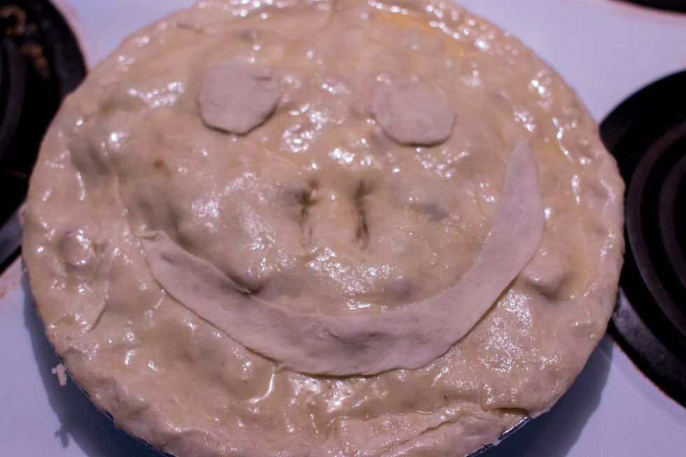 Oh yea.. I put the rest of the filling into a frozen pie shell and topped it with puff pastry. My son decided it needed a happy face because it was so tasty.