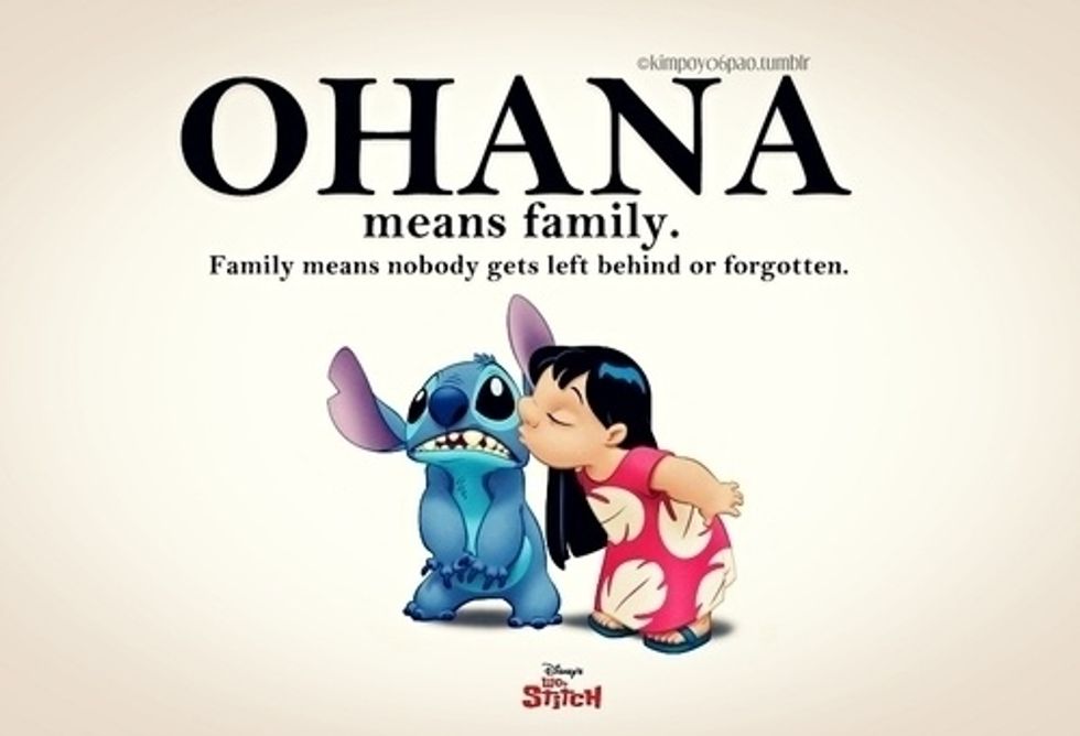 "Ohana means family. Family means nobody gets left behind or forgotten." When no one is there for you, family will always be there.