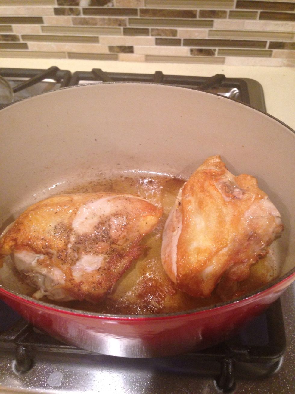 Ohhhh my goodness! Can you believe it?  Already this is going to get so much better! Don't worry if the chicken isn't cooked through. What we're going for here is the gorgeous golden brown crispness!!