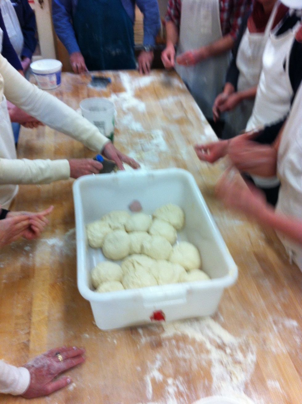 Oil mixing bowl and put dough in, smooth side down, then flip over and cover.