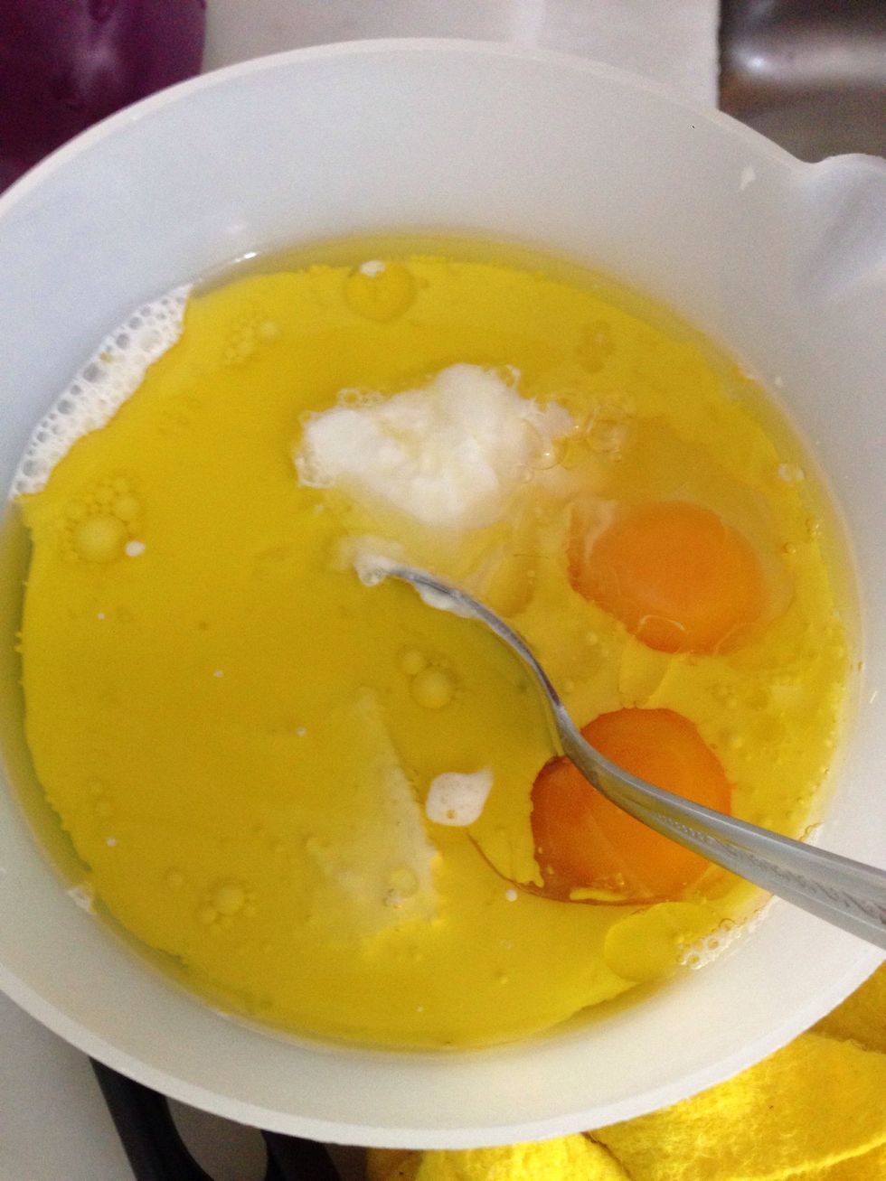 Oil,yoghurt,milk and egg were mixed