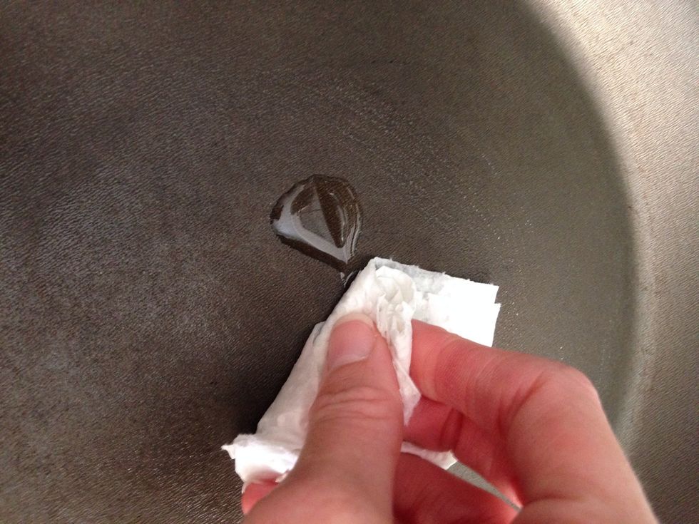 Oil your pan or griddle, distributing the oil evenly. You may use butter to grease the pan if you prefer.