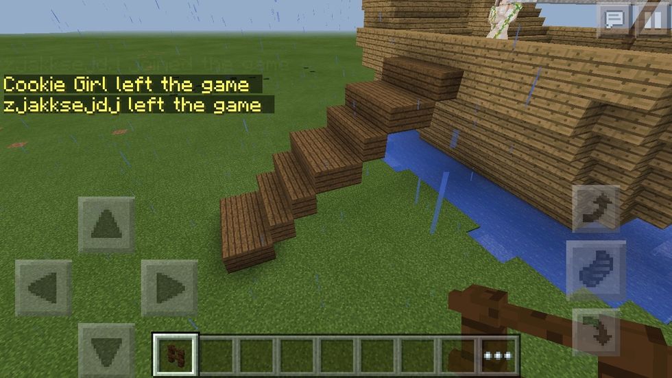 Ok, captain golem is guarding the ship, so we can't bother him. This will be the bridge onto the boat, you don't have to make it exactly like mine, but it should touch the boat and ground.