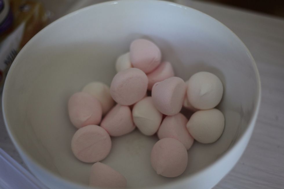 Ok I said small marshmallows right? Lol. When you send your 70 year old, NON English speaking Mother to buy marshmallows make sure you explain first. So add your marshmallows to your mixing bowl.