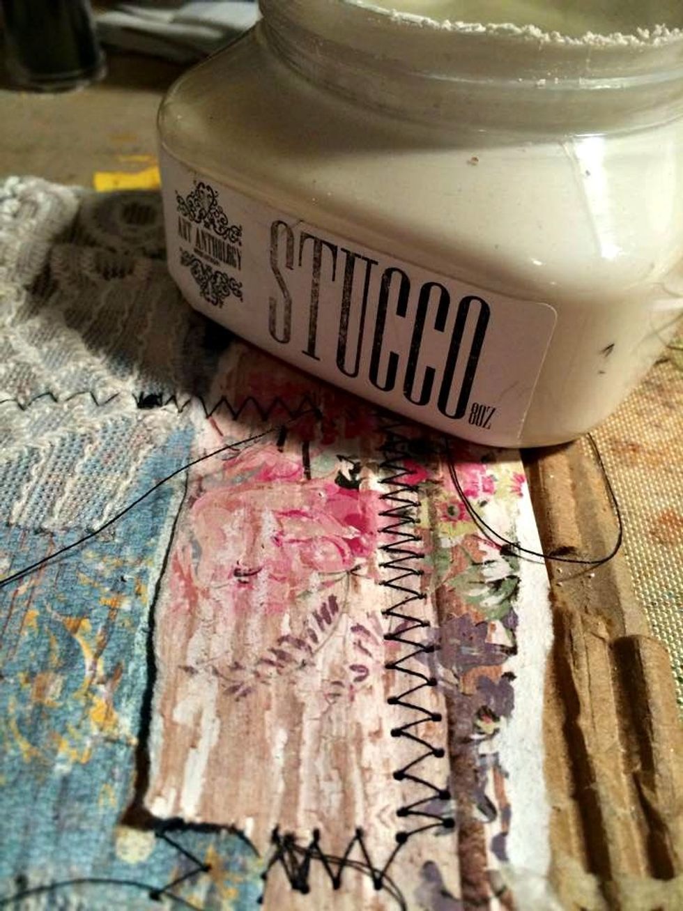 Ok..let's add another layer. Get your Stucco and a palette knife. We are going to have some fun now. I use my palette knife to mix the stucco good as it settles when it sits.