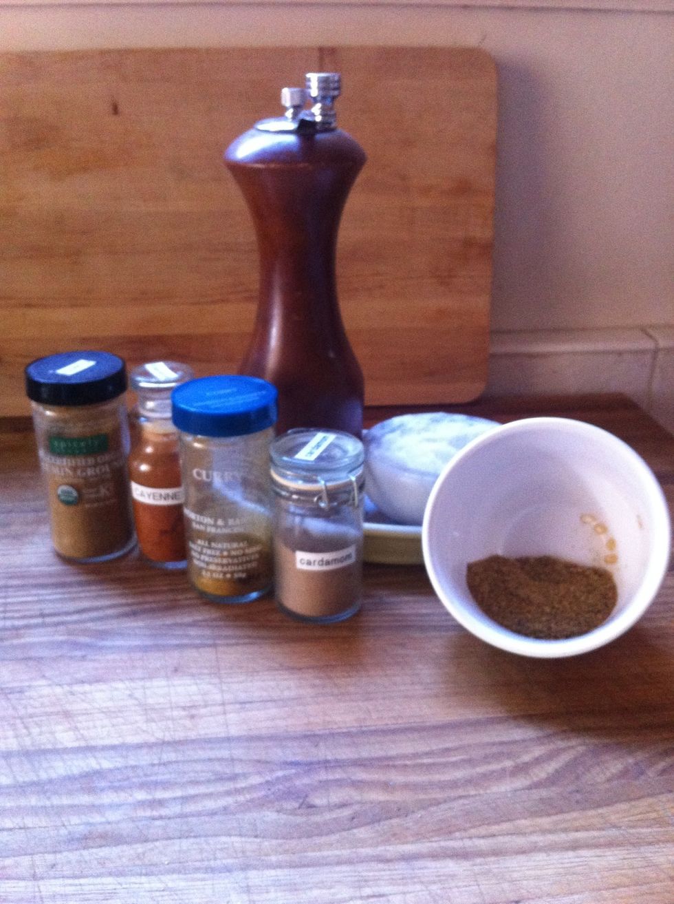 ok lets start prepping! put the spices from the top of the recipe into a prep bowl.