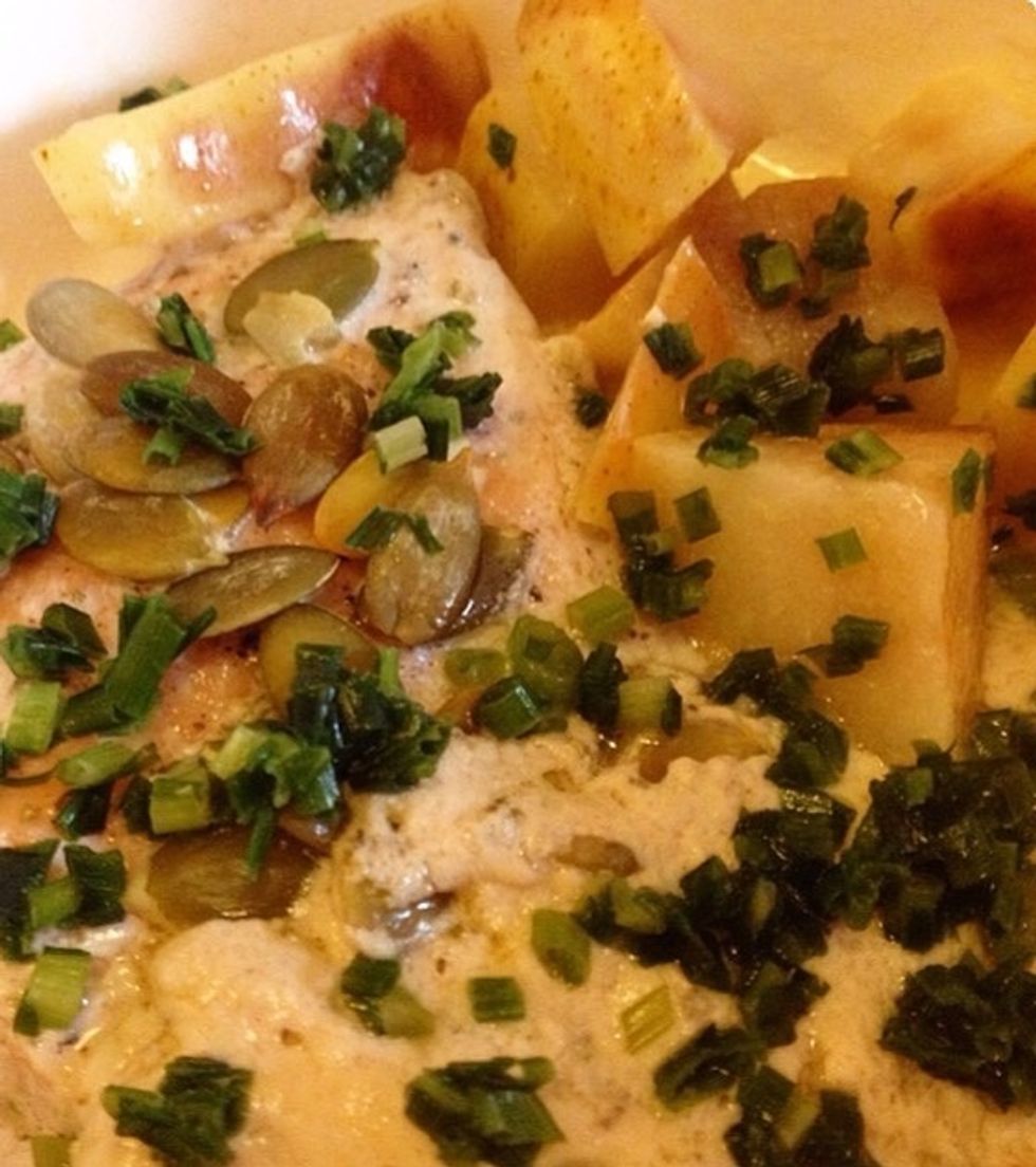 Ok, not the best photo but here's the salmon with buttered pears on the side. Enjoy your dinner!