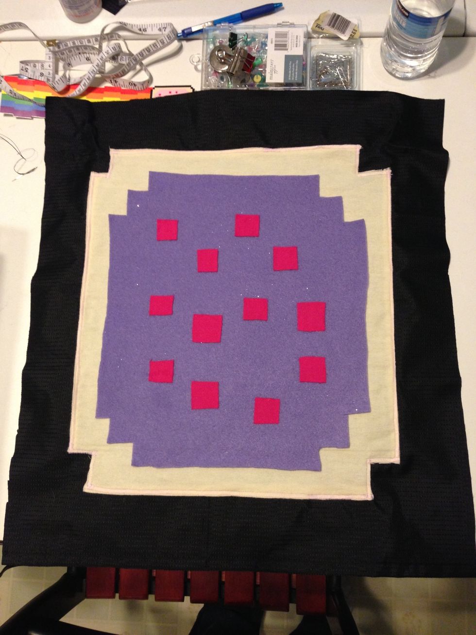 Ok now the poptart is done :) onto the "bag" sigh darn party !!! Cant wait til its over and make this the actual backbag :) - going to make temporary straps get ur black fabric out