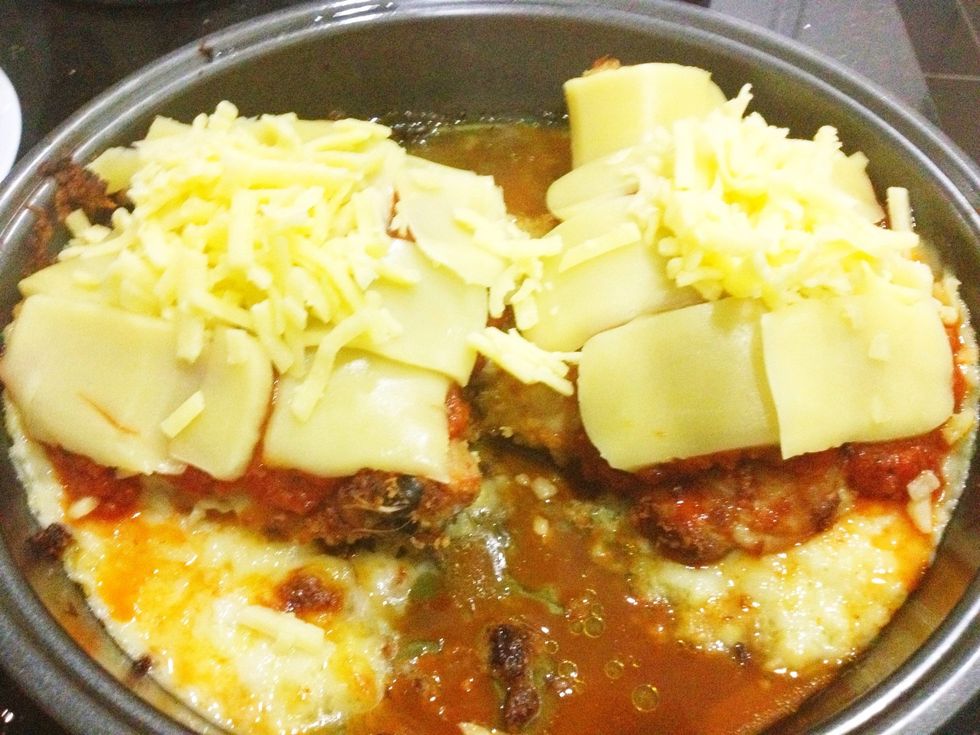 Ok so... I didn't have Parmesan cheese on hand but I know the main ingredient of this dish is Parmesan cheese but... Yeah... So I just used cheddar cheese. Same quantities :) you could omit it though.