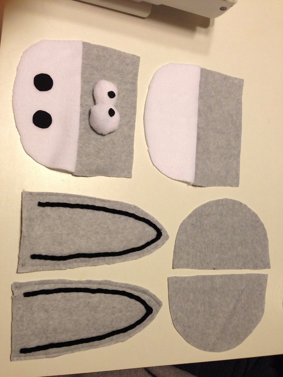 Ok so I laid out the pieces we will be working with next. Remember the ears that we set aside to dry :? Grab those, we're turning them inside and out