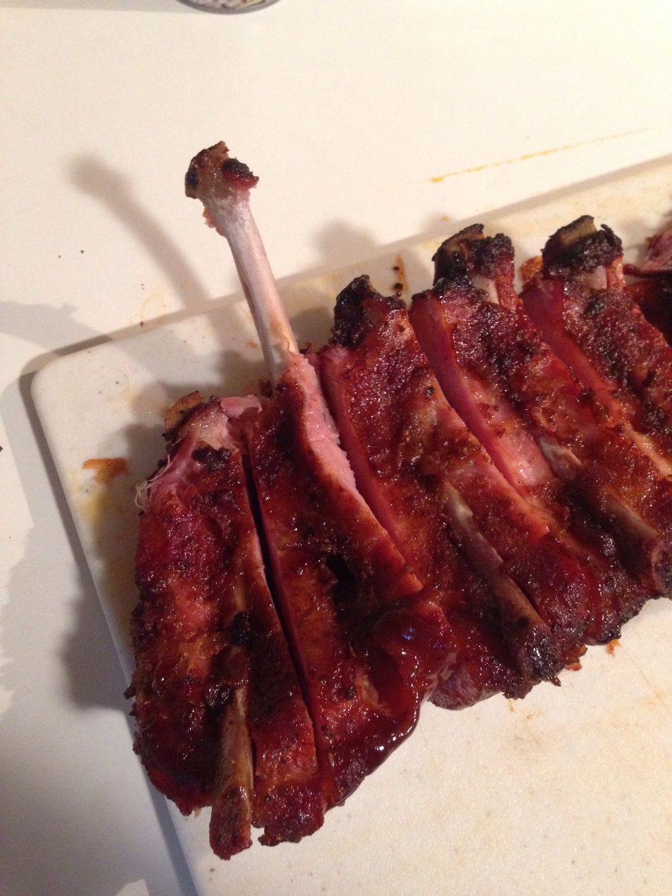 Ok, so now I'm just showing off. When you can pull the bone straight out and it's clean, you know your meat is going to be extra tender.