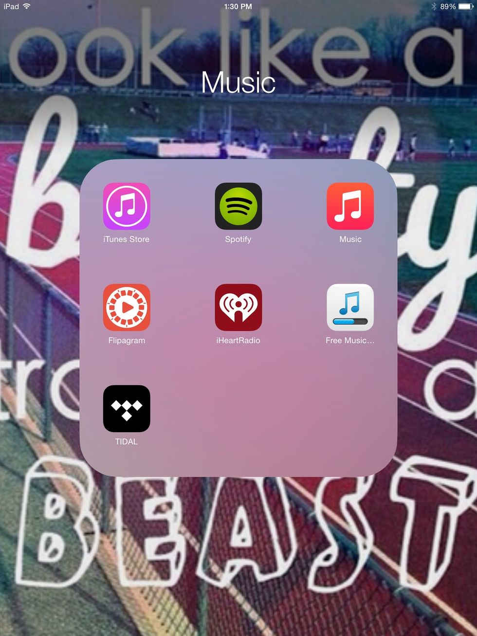 Ok so the first folder is my music. I have about 7 apps and I only use about 3 of these daily.