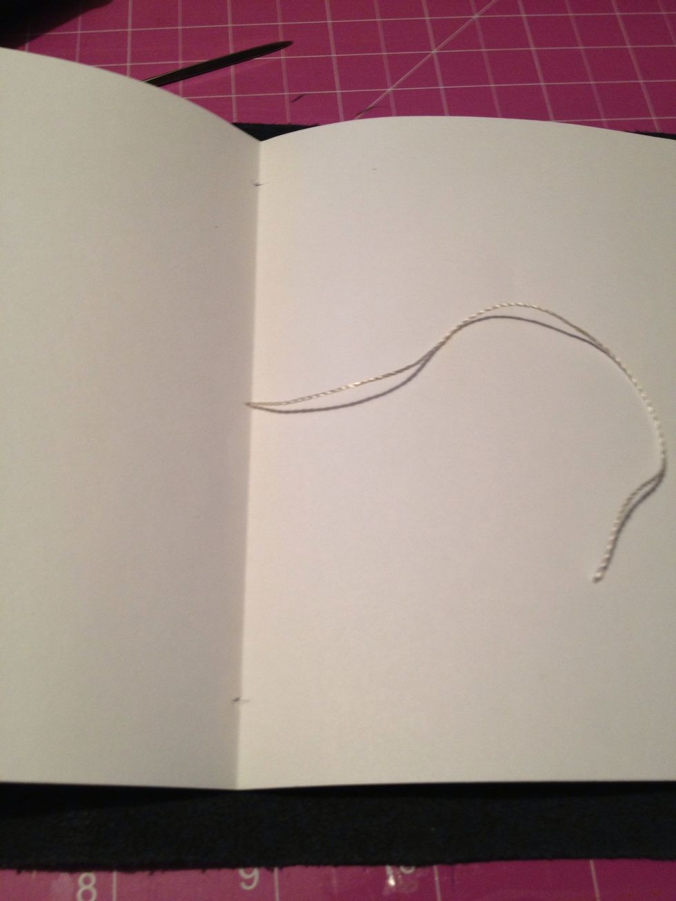 Ok so this might sound hard but it's not. So take one long long piece of your string I used like a 5 foot long piece and one PB so start by using your sewing needle (SN) an going thru the centre hole.