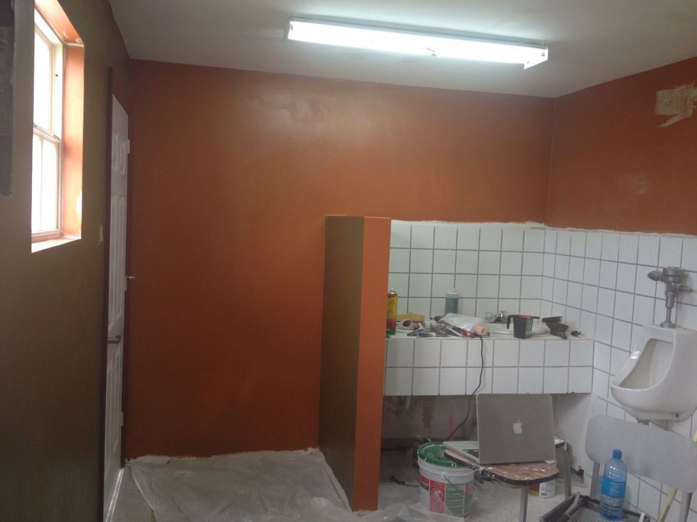 Ok, the first coat is done. Let it dry and repeat as needed until the wall is a solid, even color. Usually 2 to 3 coats depending on the color, if you used primer first & if the drywall is new or old.