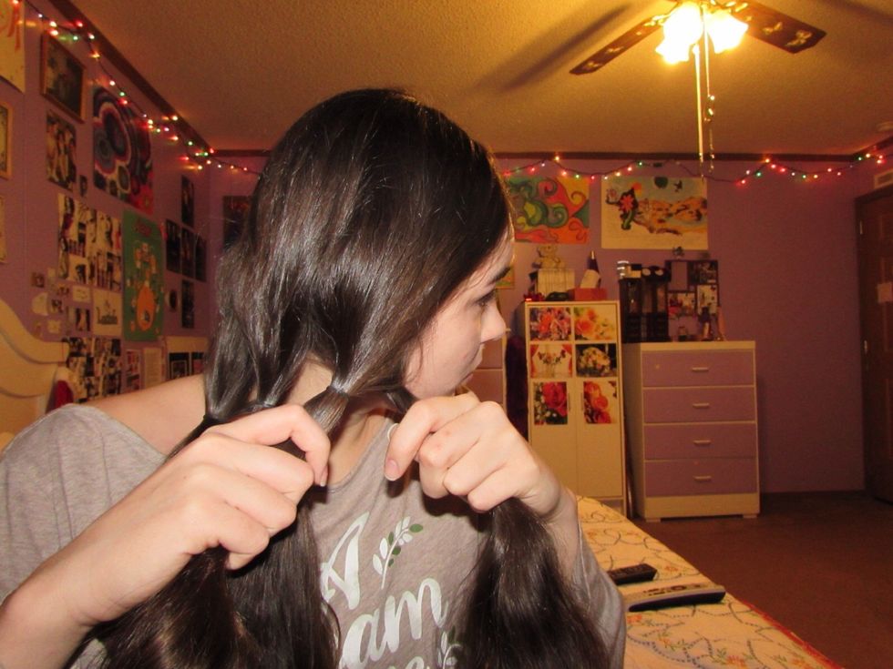 Ok this is the hard part. Take the right-most strand and place it over the strand on the right. So basically twist them. If that's confusing, let me know and I will do a guide specifically for this.