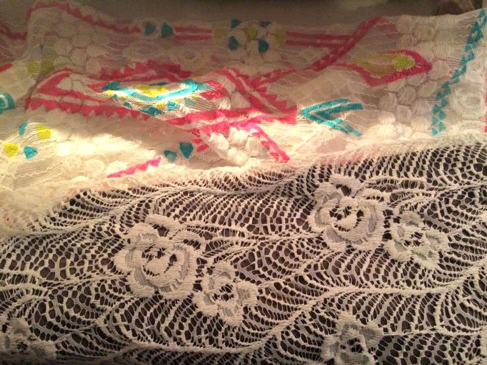 Ok..this lace came from shirts I got for $1.00 off the clearance rack at Rue 21. Lace can be expensive, and when I saw these tops with all this lace for $1.00 the wheels in my head started spinning
