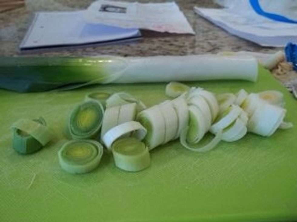 Okay let's get our leeks ready you will need to clean these pretty good. I use all of the white and a little green.