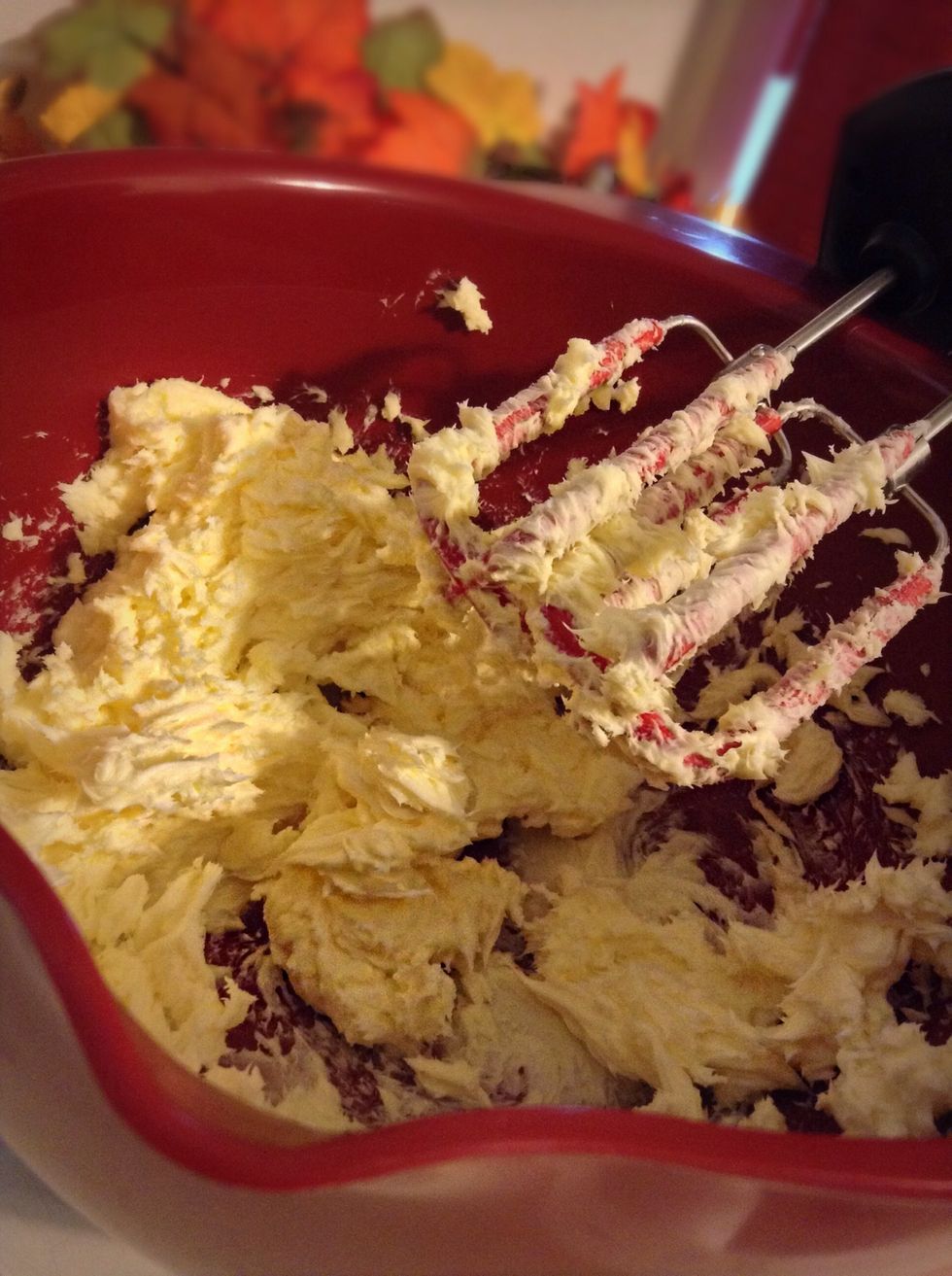 Okay let's get started, bring butter to room temperature. In a LARGE bowl beat butter with electric mixer on medium for about 45 seconds.