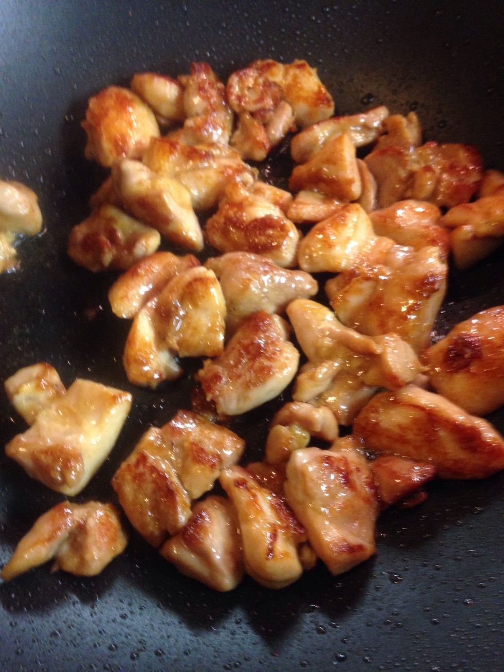 Okay. Now, stir fry your meat until they are cooked and golden. Take them out of the pan.