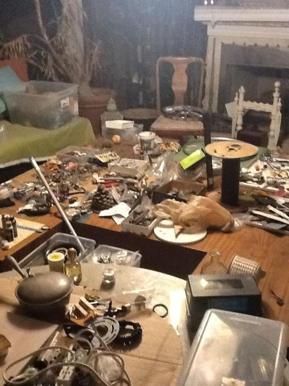 Okay, now the Sanford and Son look. If you have an idea of what you want to make at this point you will want to gather your found objects that suit your project and lay it all out.