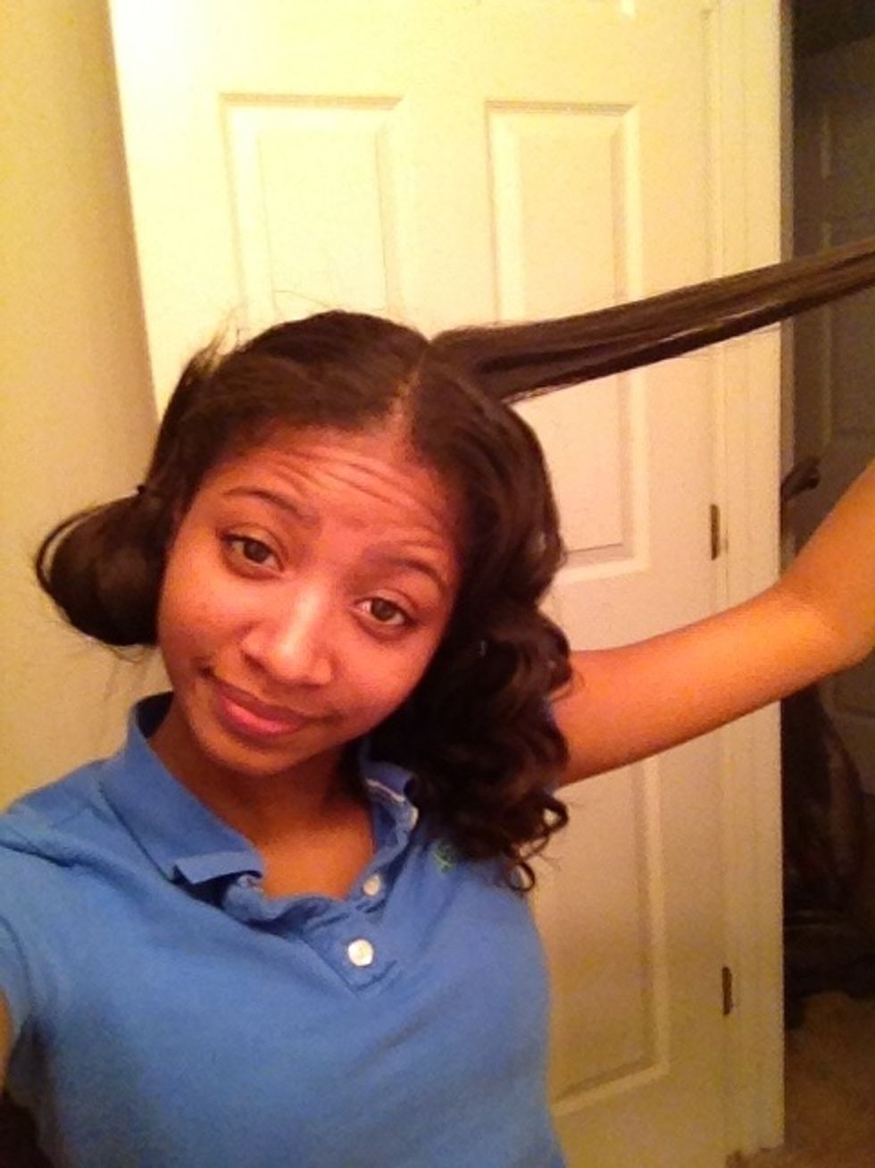 Okay so my hair is really long so all of it wouldn't fit!! \ud83d\ude12 But anywho, you then want to part your hair into a section