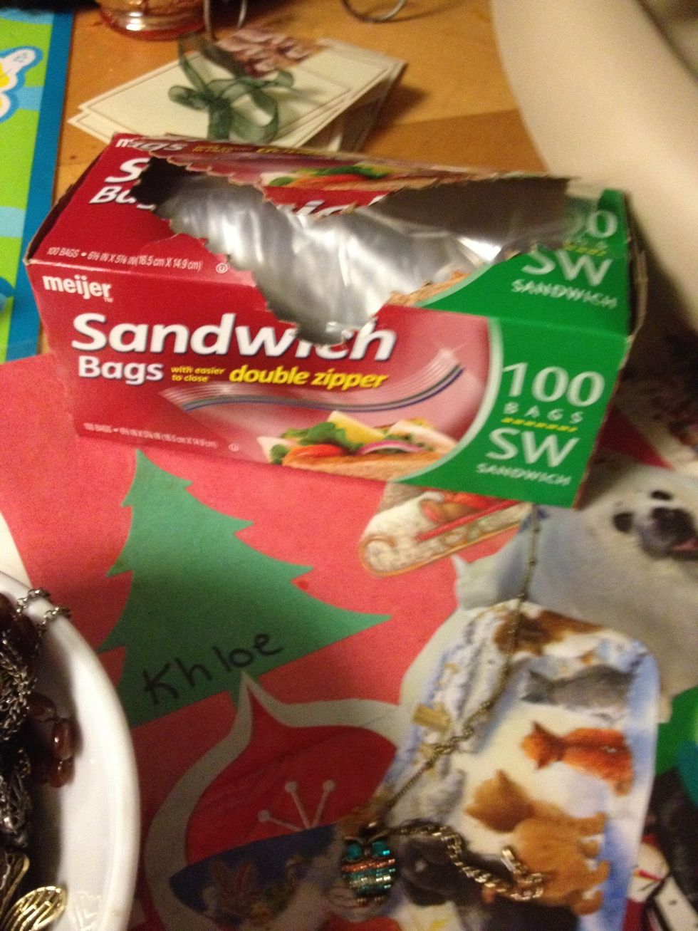 Okay. The sandwich bags I'm using are for storing the necklaces after they have been untangled.