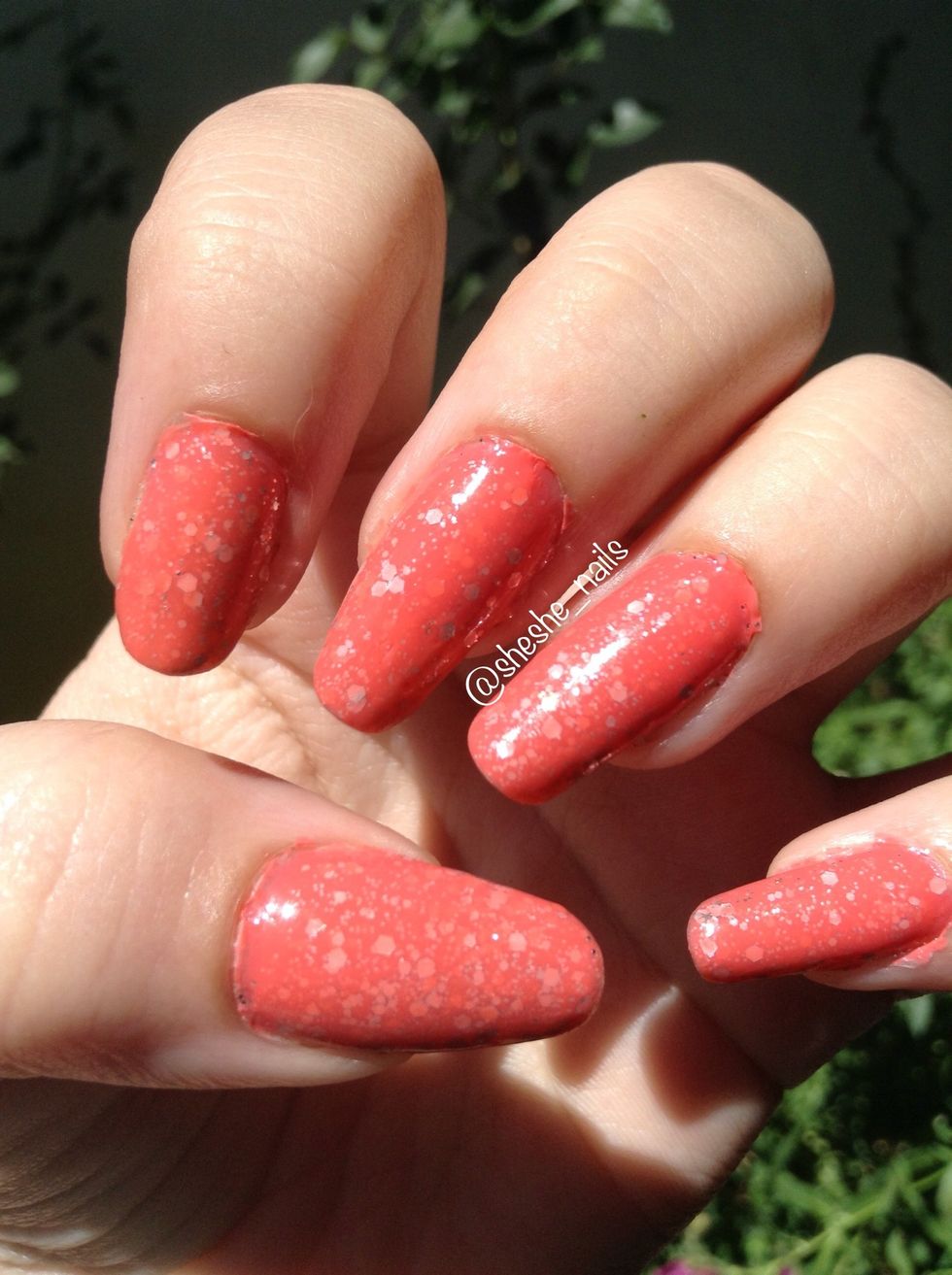 Okay. There is two coats of Essie Set in Stone under a sheer polish.