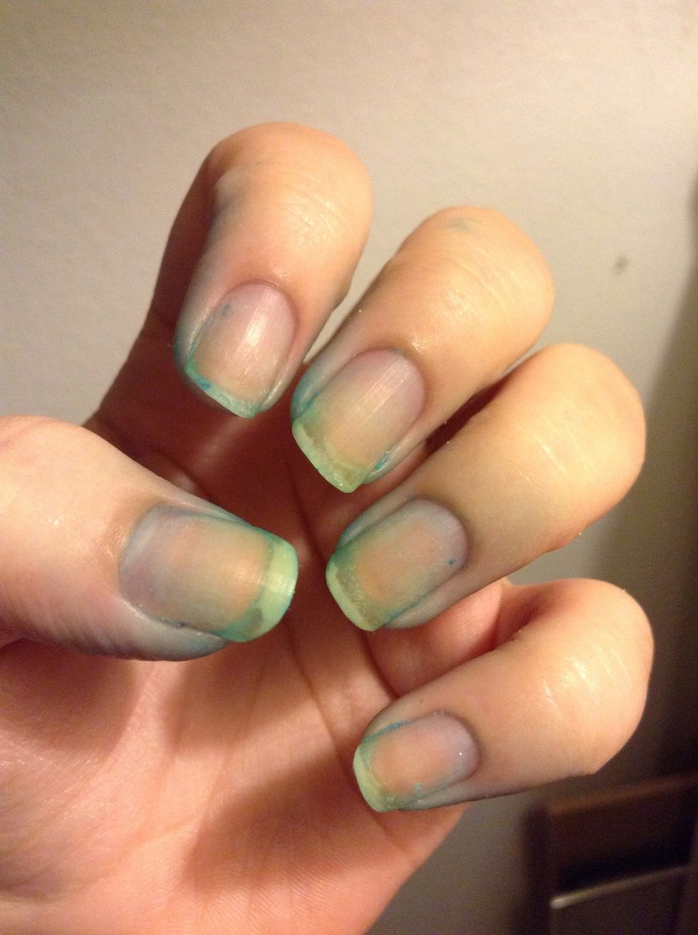 Okay this is my left hand, major staining from blue nail polish.