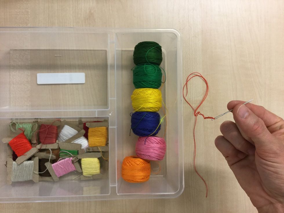 Om du vill brodera en mun eller n\u00e5got annat s\u00e5 v\u00e4lj broderigarn och tr\u00e4 i en n\u00e5l.