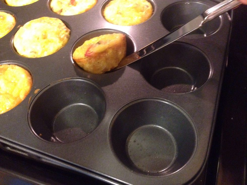 Omelets should pop out of muffin tins easily using a butter knife.
