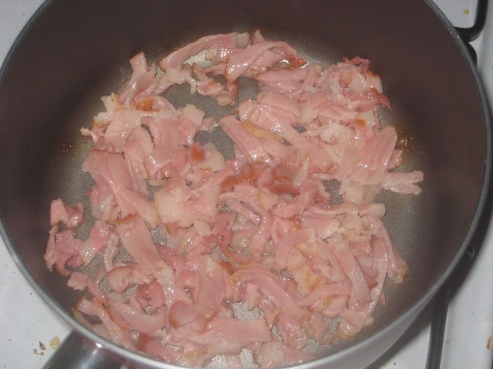 On a heated frying pan, dry fry the bacon
