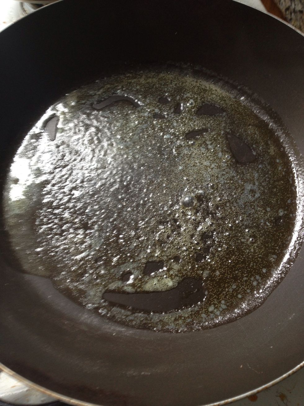 On a medium-high heat, heat up the pan before adding a little bit of the butter, you'll know the pan is hot enough when the butter starts to sizzle.