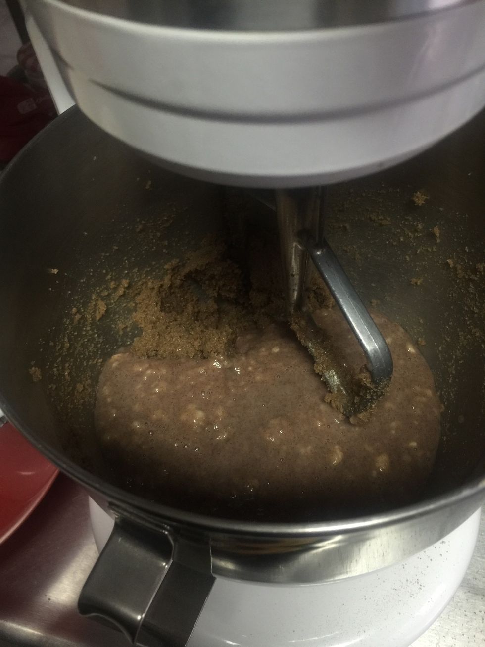 On a separate bowl mix the smashed bananas, milk and cinnamon. Then add everything to the butter and sugar mixture.