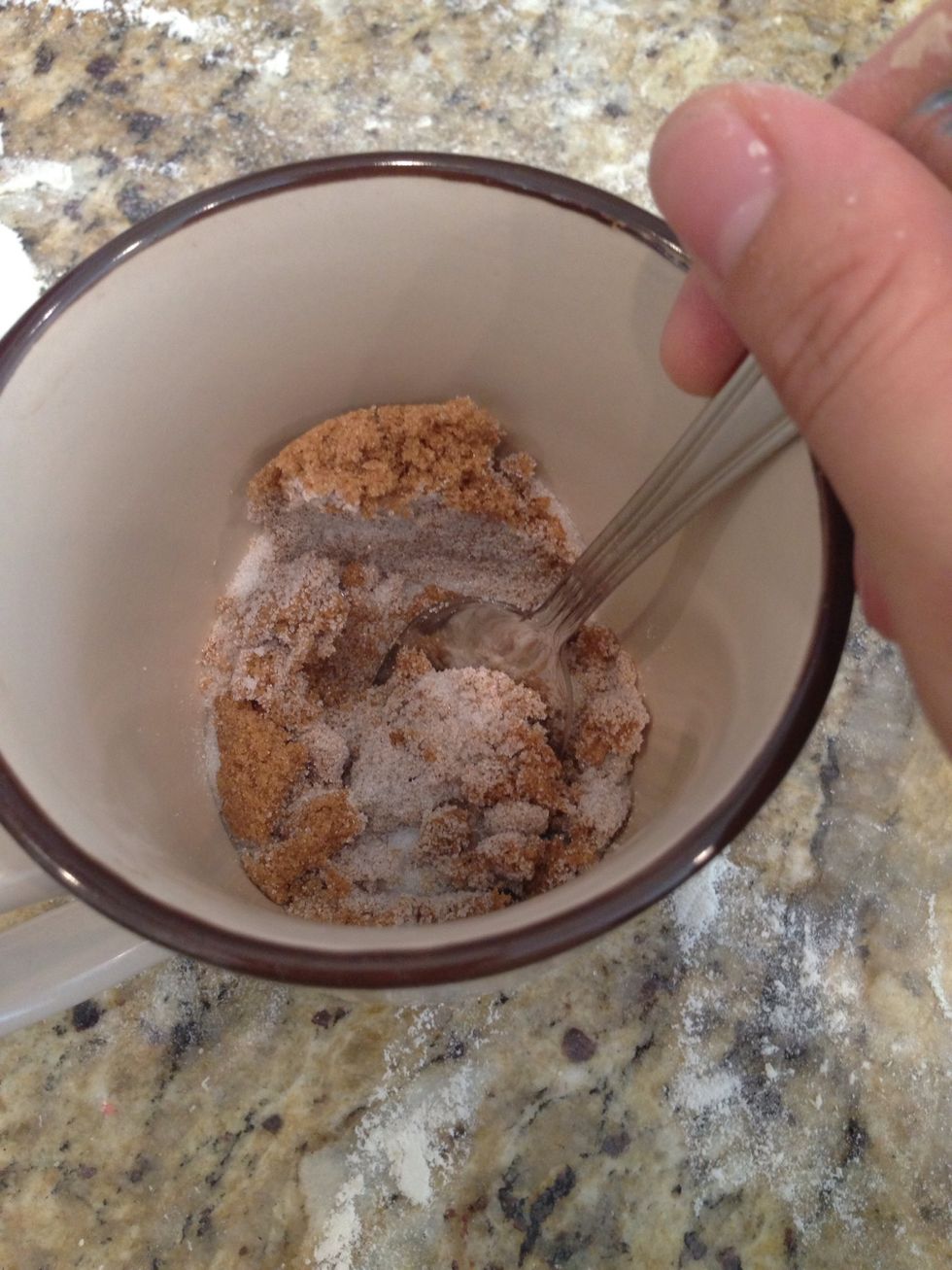 On another bowl mix 2 tbs of brown sugar and 2 of white sugar