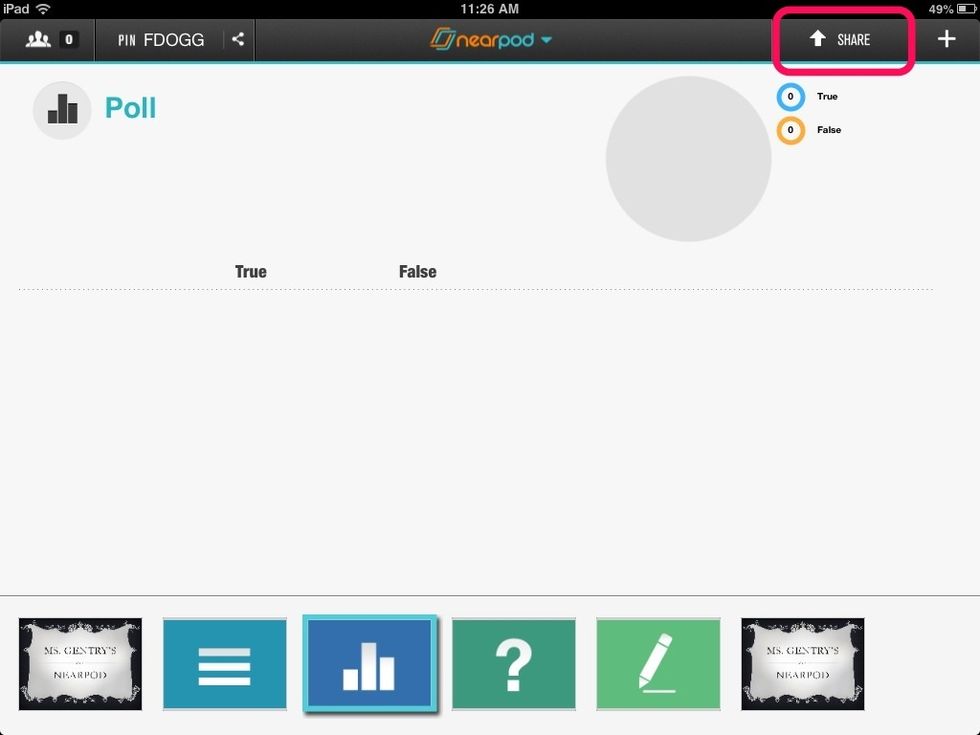 On interactive slides like polls, Q&A, quiz, draw it you have the ability to share results anonymously by clicking the Share button.