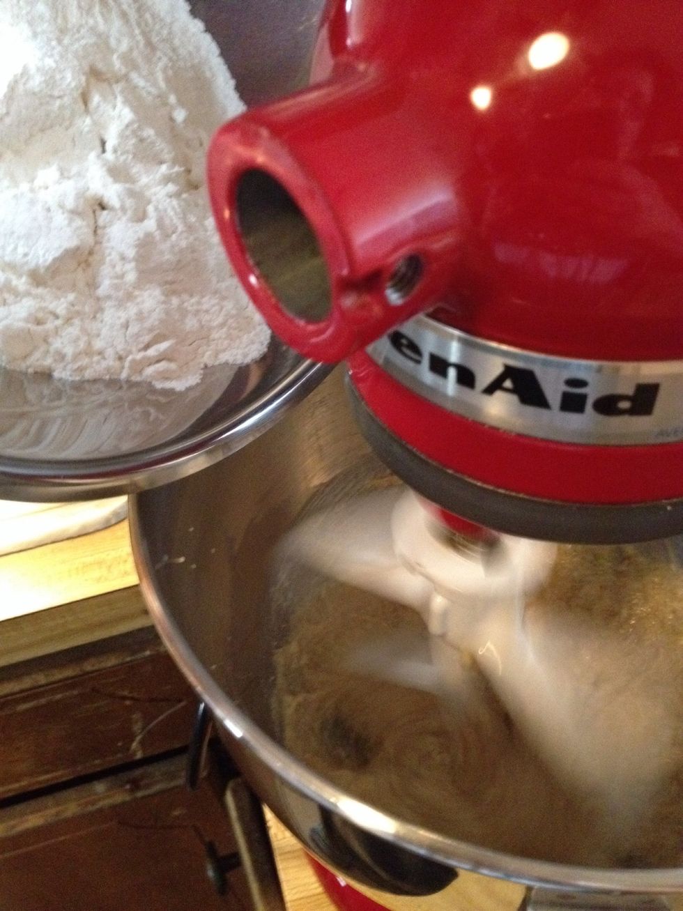 On low speed, beat in the flour mixture into incorporated.