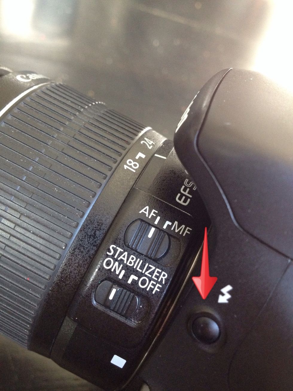 On manual mode, you can open your flash by pressing the button behind your grip
