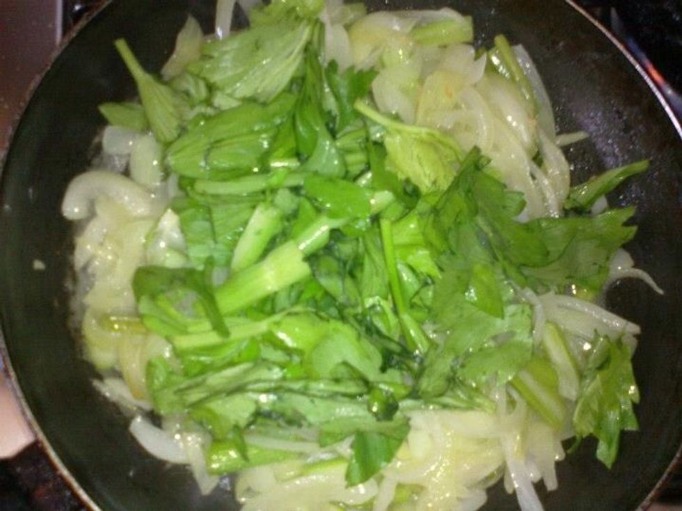 On medium heat fry the onion and celery