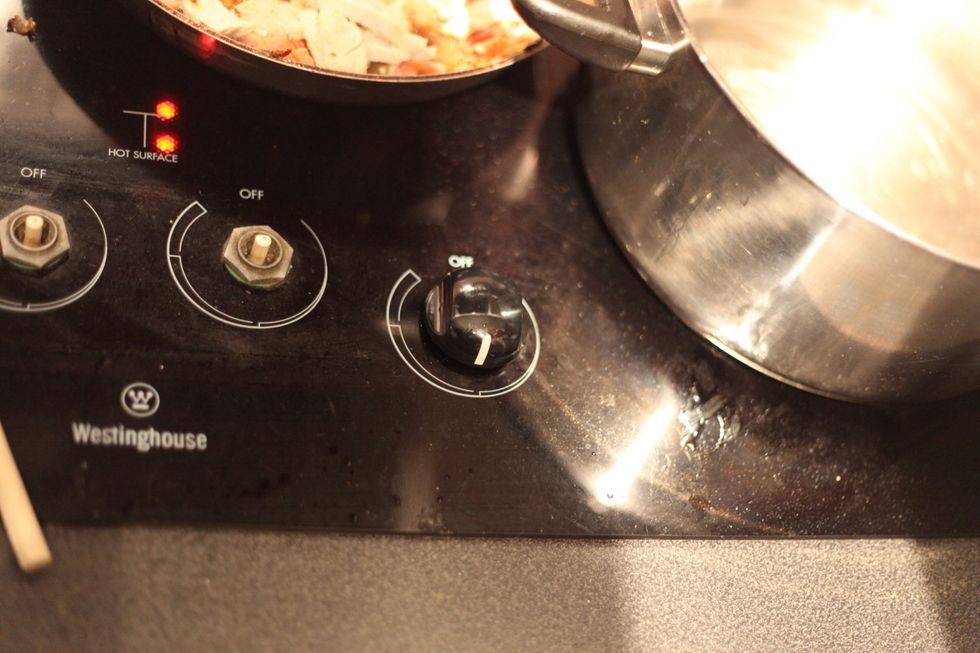 On medium heat place your saucepan on the stove. This next part can make your dish a success or failure. Don't rush we don't want curdled cream. Let's continue.