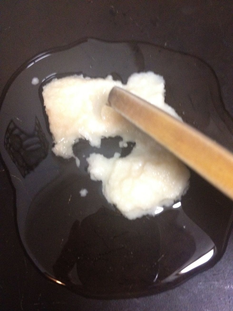 On medium heat the oil and garlic